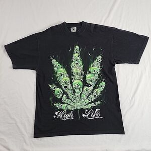 PRO USA Premium Heavy Weight "HIGH LIFE"  Black T Shirt‎ Mens Y2K SKULLS 2XL EUC